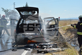 Хасково - път Е-80 - запалена кола