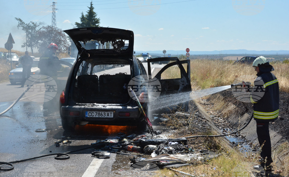Хасково - път Е-80 - запалена кола