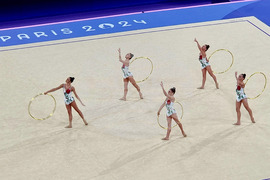 Франция - XXXIII Летни олимпийски игри - художествена гимнастика, национален ансамбъл на България, многобой, квалификации, пет обръча