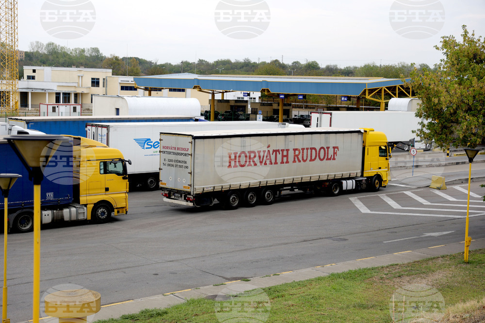 Busy Truck Traffic at Danube Bridge Border Checkpoint near Ruse