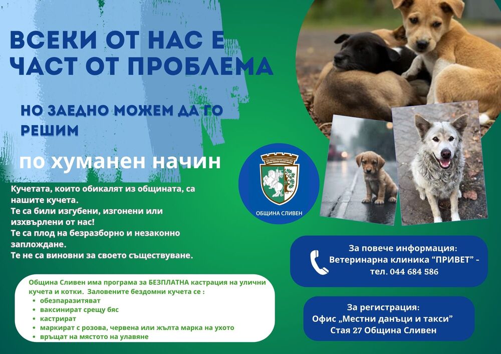 Община Сливен напомня на гражданите да регистрират домашните кучета